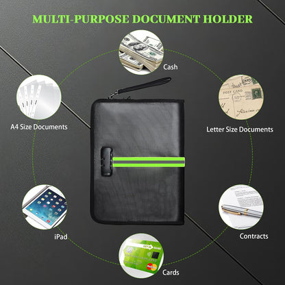 5200℉ Fireproof Document Bag, Fireproof Bag with Lock, Fireproof Document Organizer, Safes for Home Use Fire and Water Proof with Heat Insulated for Cash, Valuables, Documents-Black