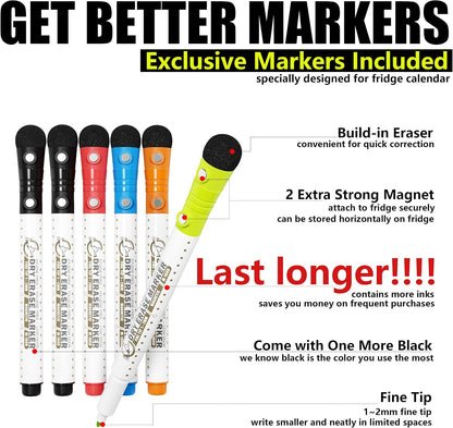 Multi-Use Weekly Tracker for Fridge, Magnetic Dry Erase Chart for Chores, Habits, Routines, Tasks & Schedules, Extra-Strong Magnetic Hold, Includes 5 Markers & Eraser
