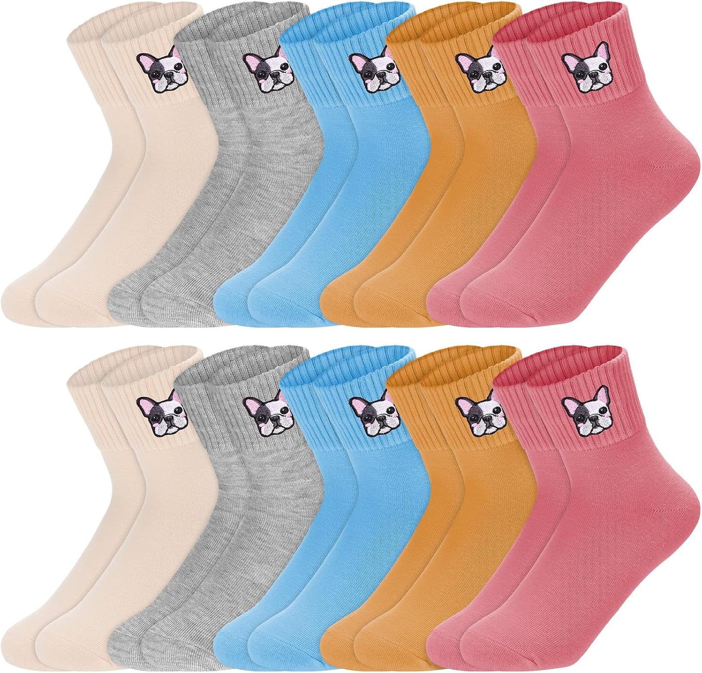 Eurzom 10 Pairs Socks Womens Crew Elastic Ankle Length Cotton Socks Aesthetic Cute Lightweight Low Cut Gifts for Women - Colors B