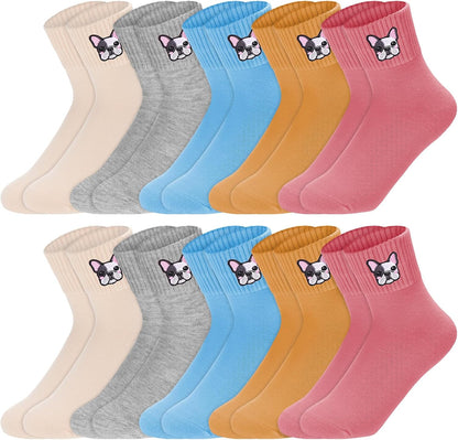 Eurzom 10 Pairs Socks Womens Crew Elastic Ankle Length Cotton Socks Aesthetic Cute Lightweight Low Cut Gifts for Women - Colors B