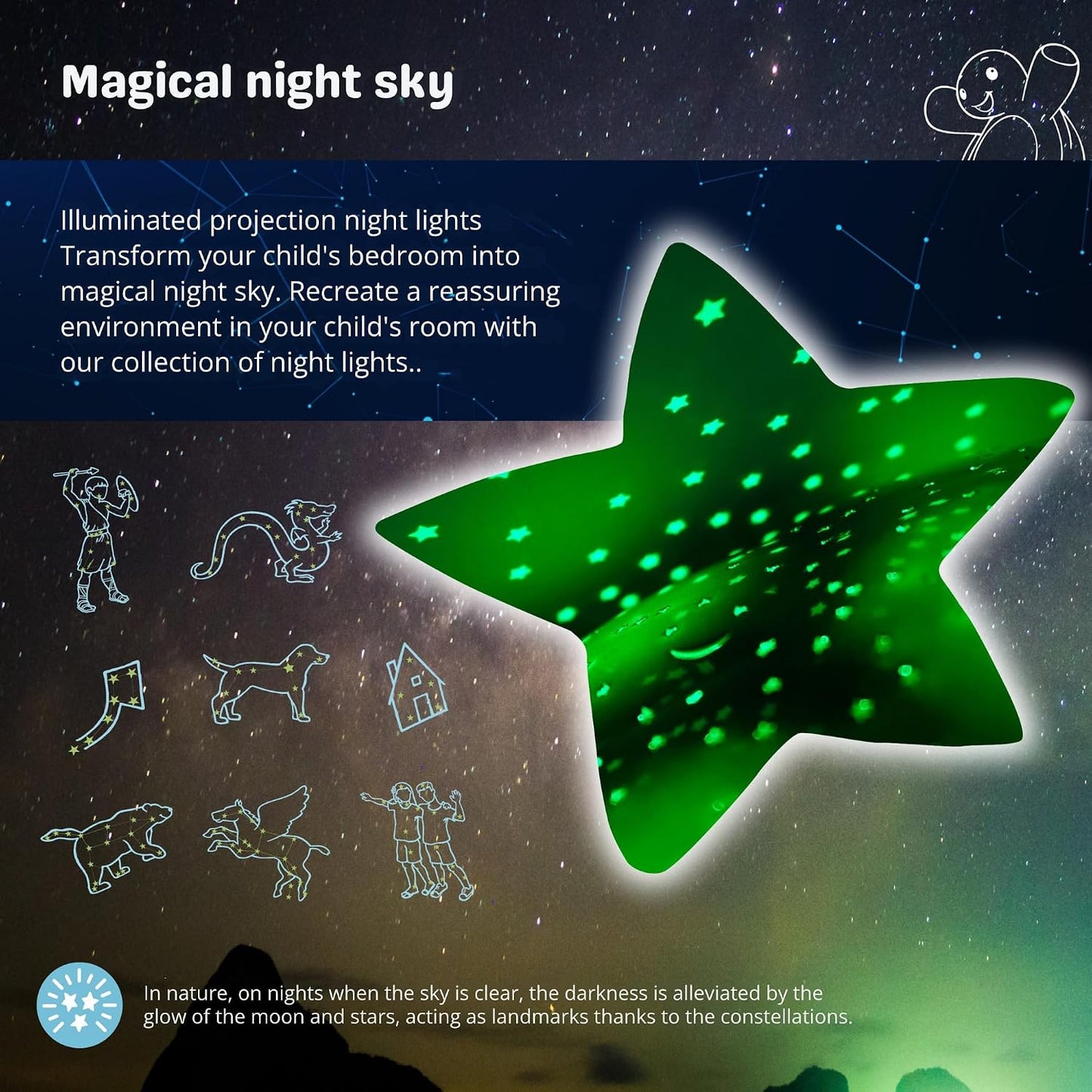 Cloud b Calming Nightlight Star Projector | Gentle Brightness | 3 Colors | 8 Constellations | Auto-Shutoff | Twilight Turtle Green