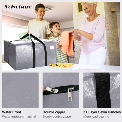 VELVETSURE Heavy Duty Extra Large Moving Bags W/Backpack Straps - Strong Handles & Zippers, Storage Totes For Space Saving, Fold Flat, Alternative to Box and Bin (Set of 6, Multicolor)