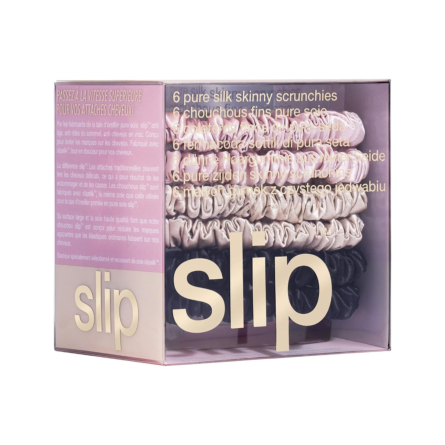 Slip Silk Hair Ties — Skinny Silk Black Scrunchies, No Damage, No Crease, Anti-Breakage |100% Mulberry Silk | All Hair Types | Made with Proprietary Slipsilk™ | Set of 4
