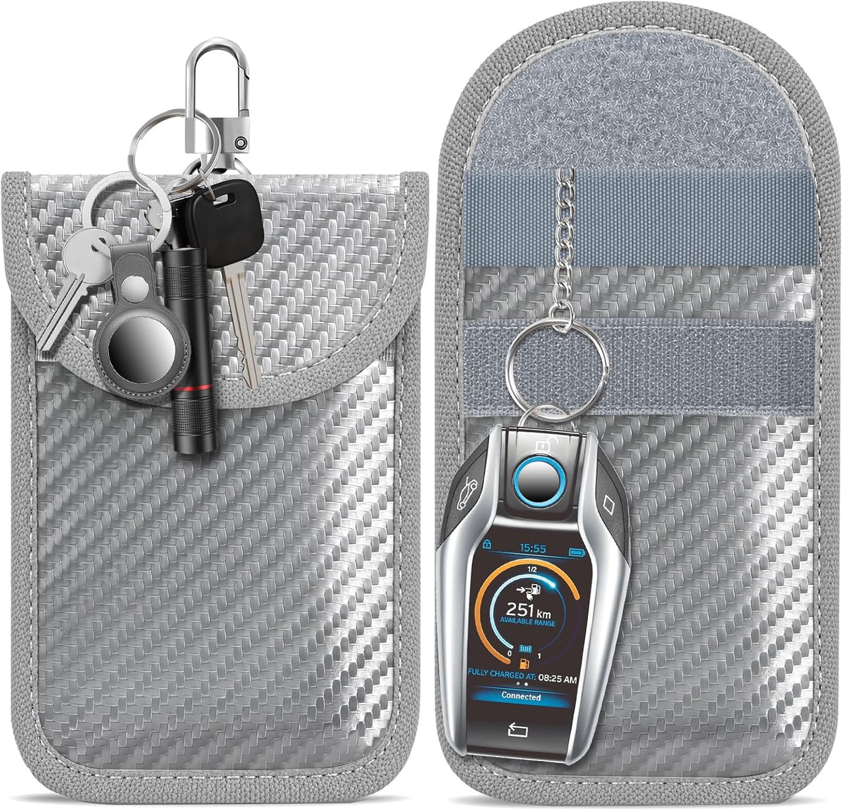 Faraday Pouch for Car Keys, Faraday Bag, Car RFID Signal Blocking Holder, Key Fob Protector, Key fob cage Block Signal Anti-Theft Fob Case (2 Pack)