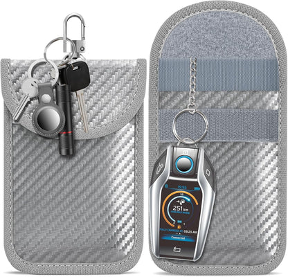 Faraday Pouch for Car Keys, Faraday Bag, Car RFID Signal Blocking Holder, Key Fob Protector, Key fob cage Block Signal Anti-Theft Fob Case (2 Pack)