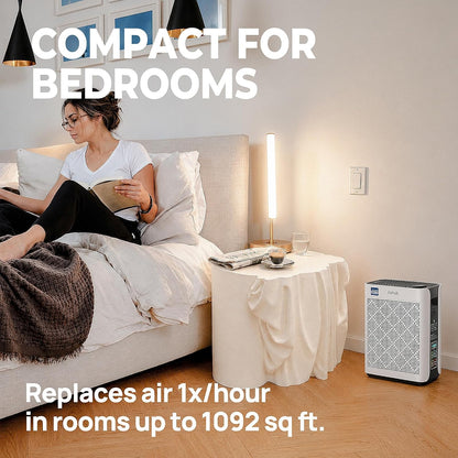 Air Purifier for Bedroom Home, Covers Up to 880 Ft², True HEPA Quiet 3-in-1 Air Purifiers Filter, 20dB Sleep Mode, Air Cleaner, 360° Intake, Remove Dust, Smoke, Pet Dander & Odors, White