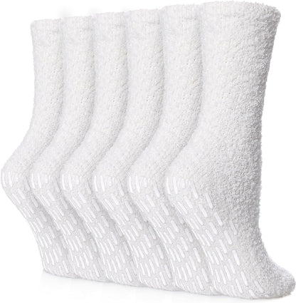 FNOVCO Non Slip Socks for Women Winter Warm Cozy Fuzzy Slipper Socks Soft Fluffy Hospital Socks with Grips