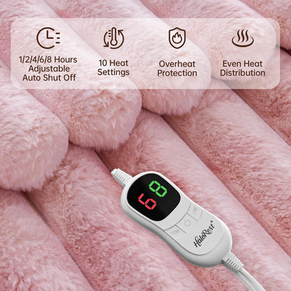 Heated Throw Blanket, Faux Fur Cozy Heating Blanket with Overheat Protection, 1/2/4/6/8 Hours Auto-Off 10 Heat Level, Machine Washable (50x60 Inches, Cream White)