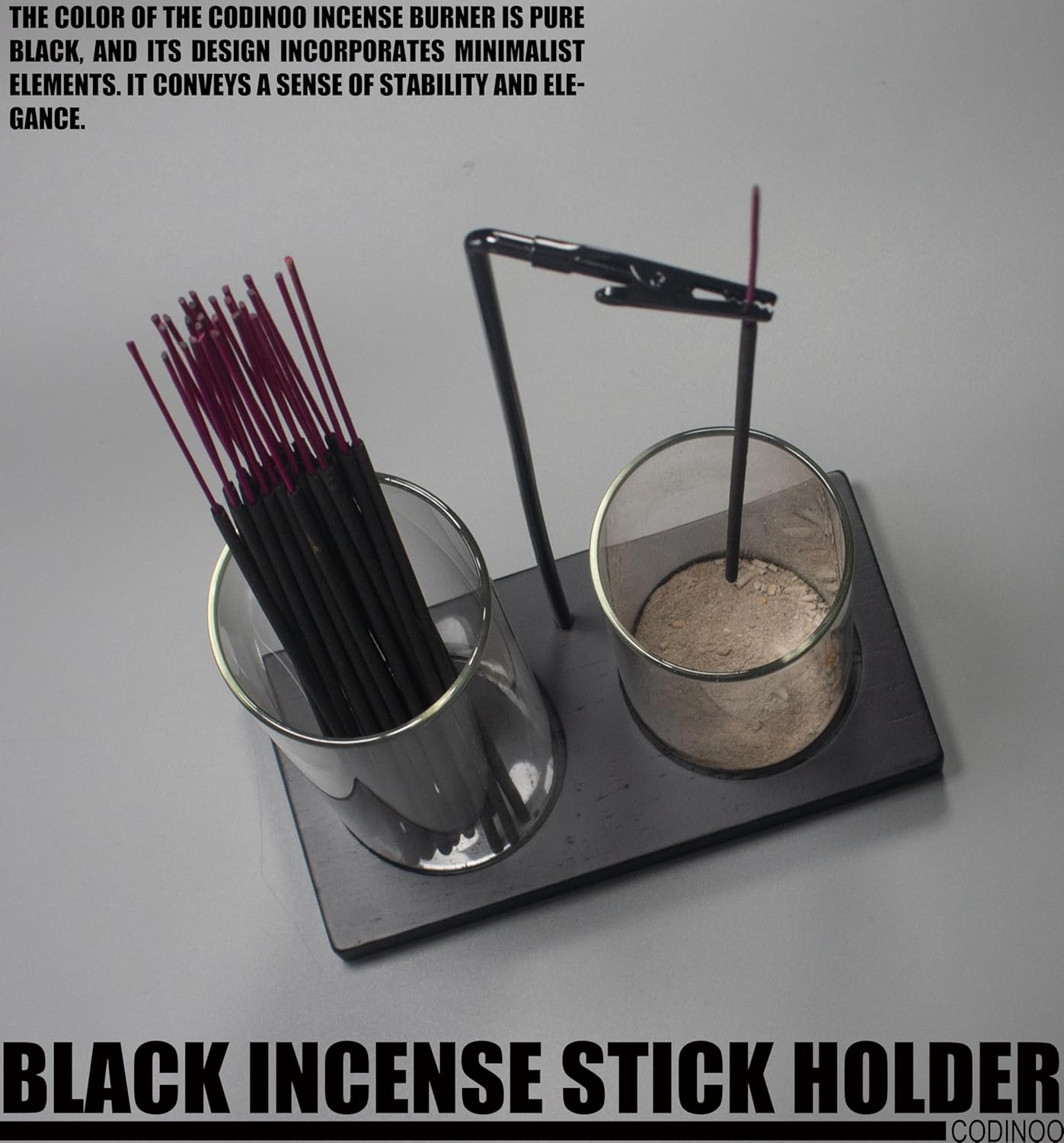 2 in 1 Incense Burner Holder for Sticks,Glass Incense Holder with Storage,Upside Down Incense Holder for Sticks with Glass Ash Catcher for Meditation Yoga Spa Room Home Decor[Full Black]