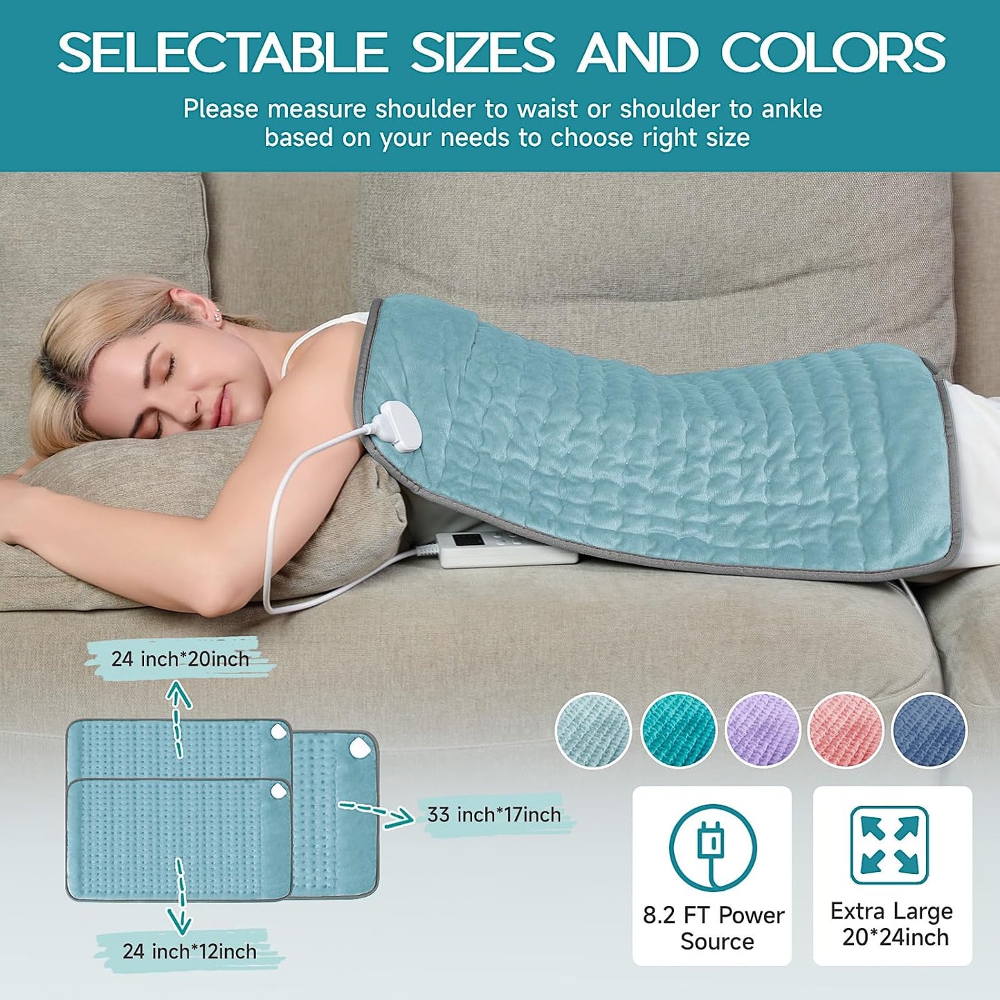 Heating Pad for Period Cramps, Heating Pad for Back/Neck/Shoulder Muscle Pain, 6 Heating & 4 Timer Setting, Auto Shut Off, Dry/Moist Heat & Machine Washable, Birthday Christma s Gifts for Women Mom