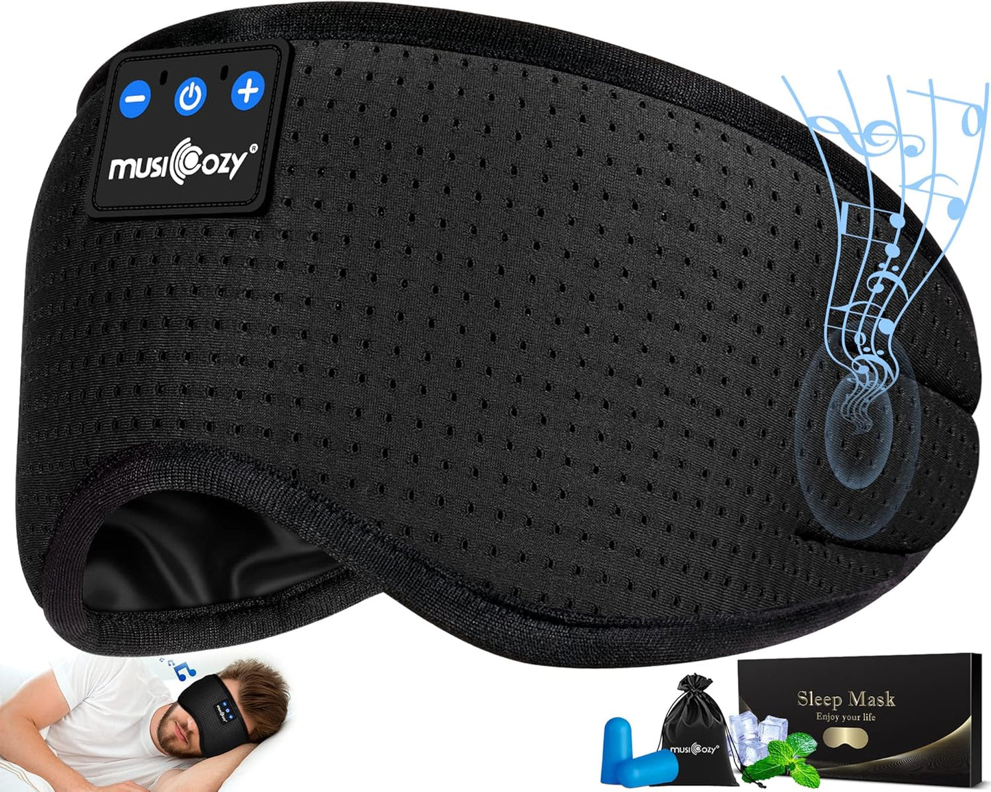 MUSICOZY Sleep Headphones Bluetooth 5.4 Headband Sleeping Eye Mask for Mom Women Men Wireless Music Earbuds Earphones for Side Sleepers Built-in HD Speakers Cool Gadgets Unique Gifts