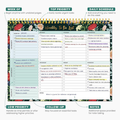 Weekly To Do List Notepad with 52 Undated Sheets（8.5"×11"）- Undated Weekly Planner Notepad for Office Desk Accessories and Supplies - Sunshine Petal