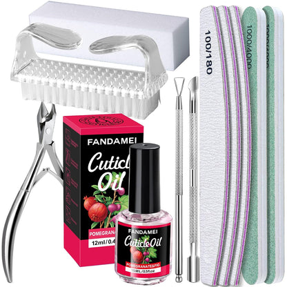 FANDAMEI Nail Files and Buffers, Manicure Tools Nail Care Kit with Nail File, Nail Buffer Block, Cuticle Care for Women with Nippers, Pusher Peeler. Cuticle Oil and Nail Prep Kit.