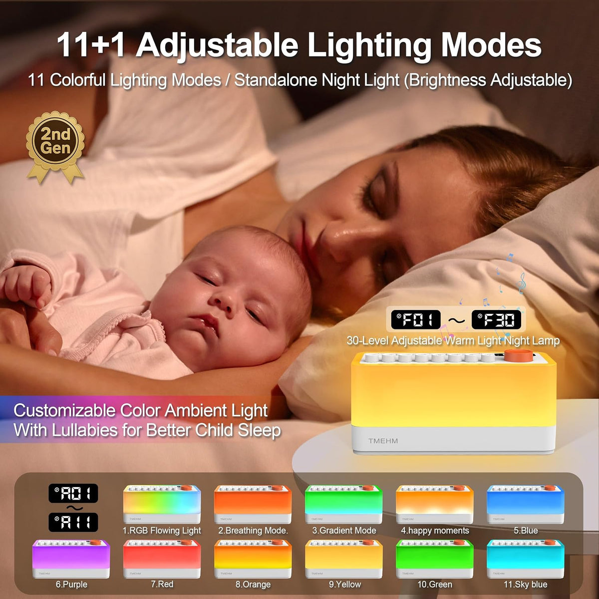 TMEHM 3-in-1 White Noise Machine for Sleep, Bluetooth Speaker, Night Light