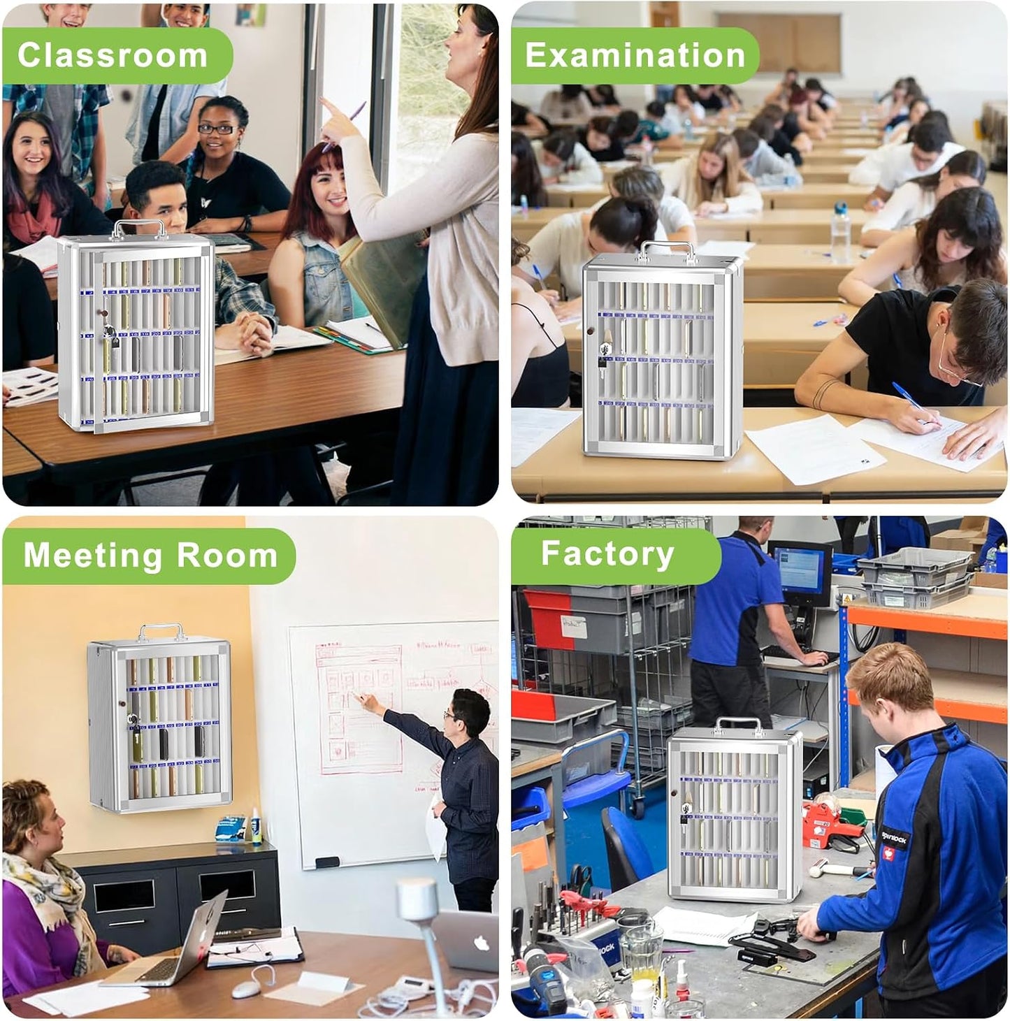 Loghot Aluminum Alloy Pocket Chart Cell Phones Storage Cabinet for Cell Phones, Wall-Mounted Cell Phone Locker Phone Holder with Lock for Classroom, Office, Can be Carried by Hand (36 Slots)