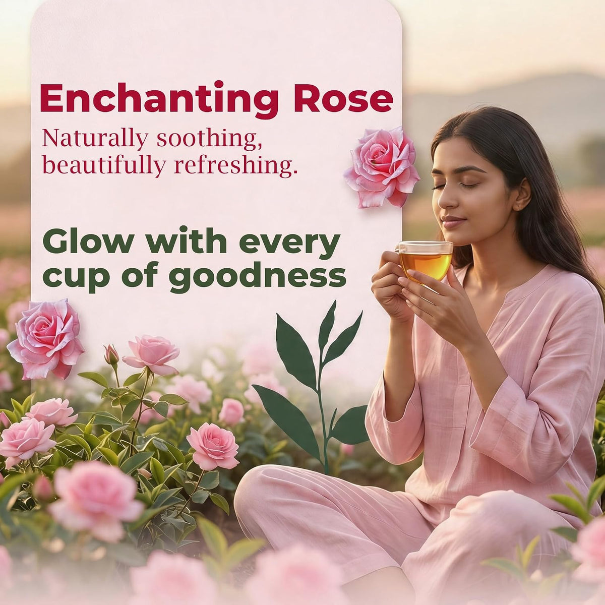 Tvoy Rose Green Tea Bags, 40 Pyramid Tea Bags, Individually Wrapped Bags