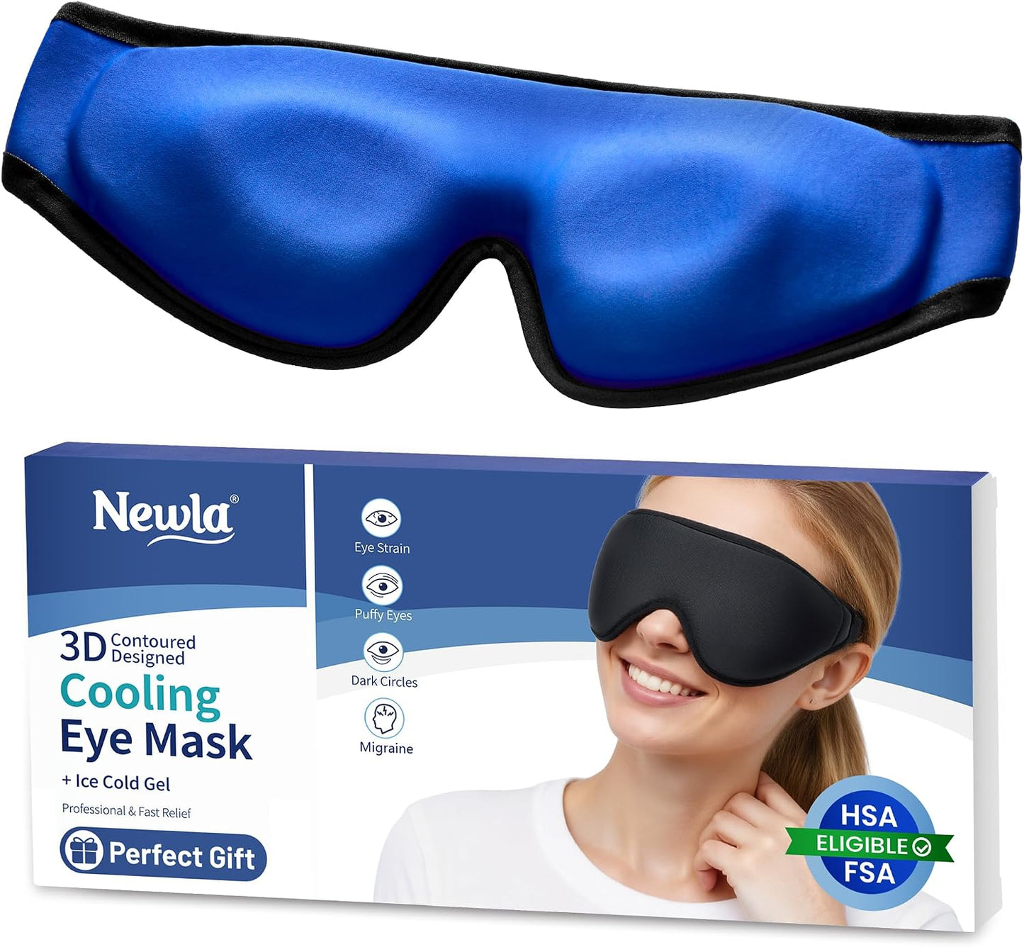 Cooling Gel Eye Mask for Puffy Eyes, Larger Full-Eye Cold Compress for Swelling, Ice-Cold Gel Therapy, Forehead & Upper Cheek Cooling Relief, Reusable Ice Pack for Eyes, FSA Eligible HSA, Black