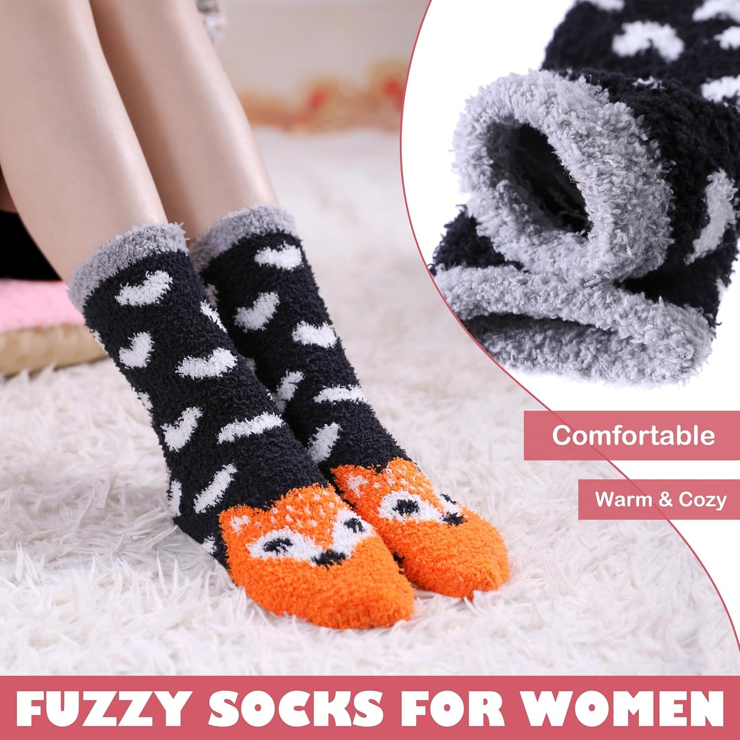 LINEMIN Womens Fuzzy Socks Cozy Fluffy Winter Warm Slipper Socks Microfiber Soft Home Sleeping Socks