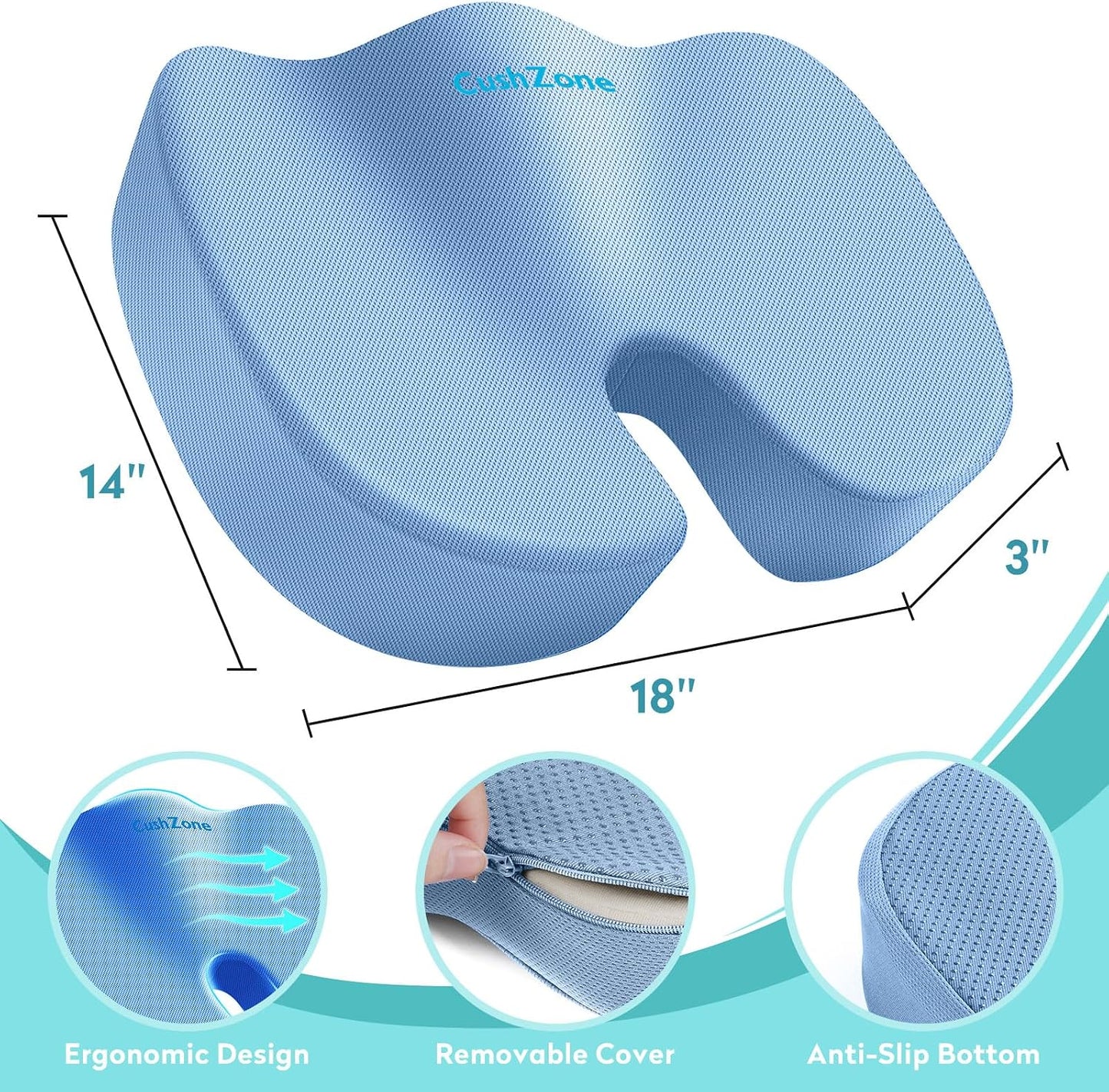Office Chair Seat Cushion, Cooling Gel Enhanced Memory Foam Cushion for Long Sitting - Back, Sciatica, Coccyx, Tailbone Pain Relief Pillow - for Office, Gaming, Car, Wheelchair - Black, Large