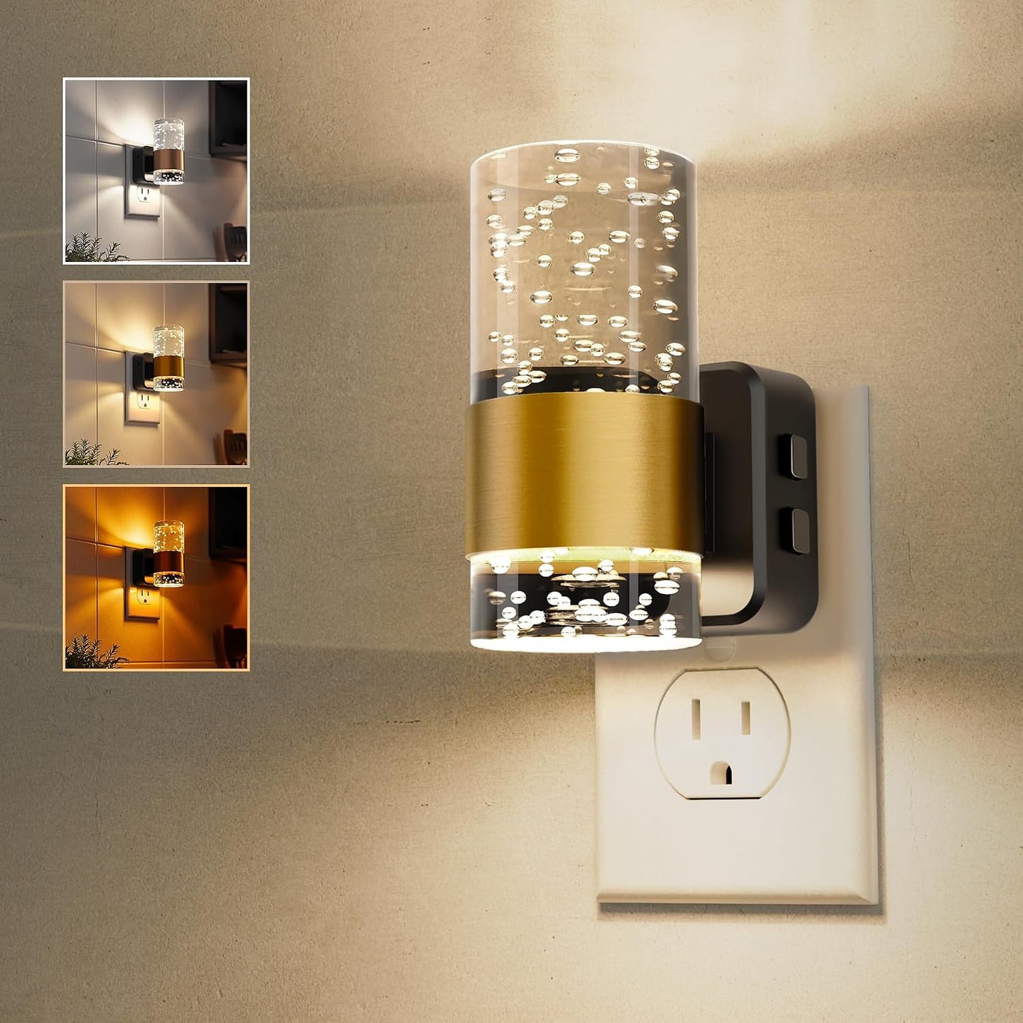 L LOHAS LED Night Lights Plug into wall, Amber Night Light with Adjustable Brightness, Plug in NightLight with Auto Light Sensor, Wall Sconce-Style Design Night Light for Bathroom,Hallway, 2 Pack