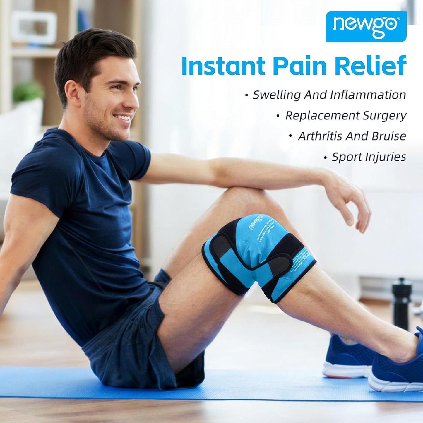 NEWGO Knee Ice Pack Wrap, Ice Pack for Knees Cold Compression Therapy for Knee Replacement Surgery, Arthritis Pain, ACL, Swelling, Sports Injuries (21.7" x 9.8") - Blue