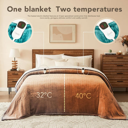 Homemate Electric Heated Blanket Twin - 62"x84" Heating Bed Blankets Throw with 10 Heating Levels 8 Hours Auto Off Fast Heating Over-Heated Protection Ultra Soft Warm Flannel ETL Certified Grey - Colors A