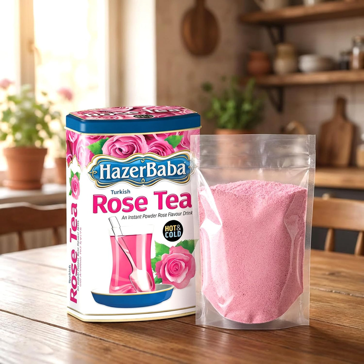 HazerBaba Turkish Rose Tea Powder, Instant Drink 8.8oz (Pack of 1), Kosher