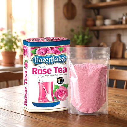 HazerBaba Turkish Rose Tea Powder, Instant Drink 8.8oz (Pack of 1), Kosher