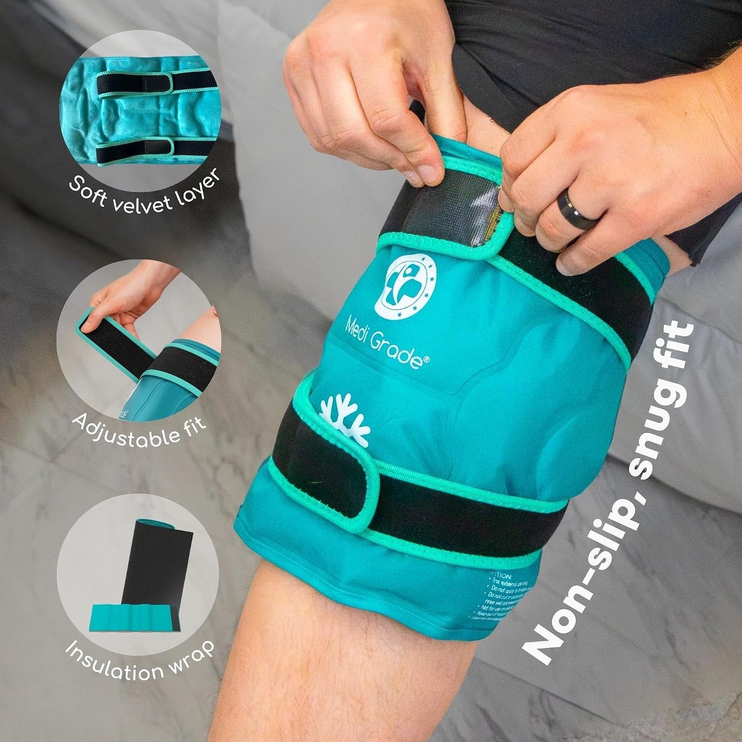 Medi Grade Knee Ice Pack Wrap - Reusable Ice Pack for Knee Injuries and Surgery Recovery - Dual-Fabric Knee Ice Pack with Cold-Retention Wrap - Flexible Ice Pack for Knee Injuries and Pain Relief