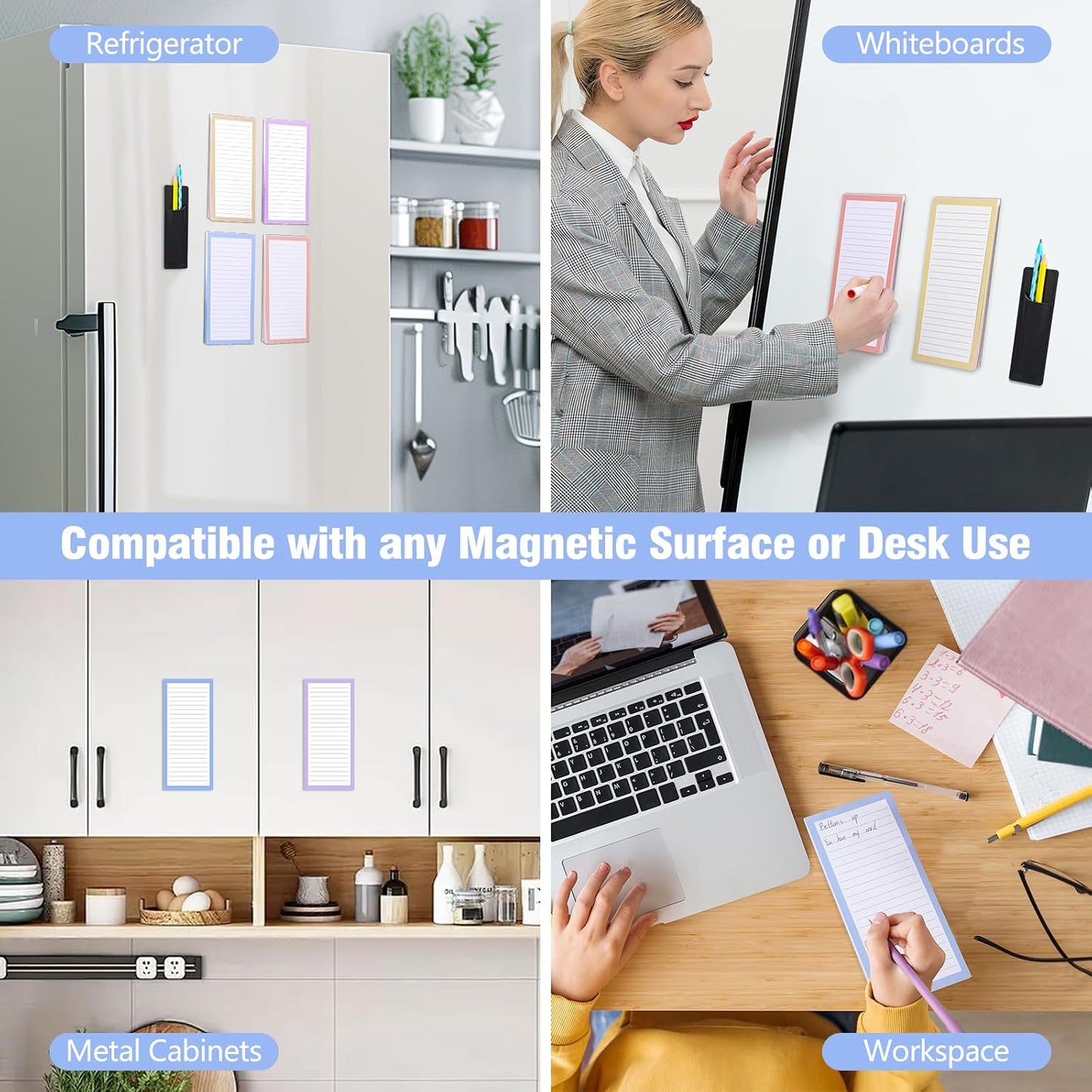 Thboxes 4 Pack Magnetic Note Pad for Fridge with Pen Holder, Totally 200 Sheets Grocery List Magnet Pad for Refrigerator Magnetic Shopping List Pad（Fruit Design）