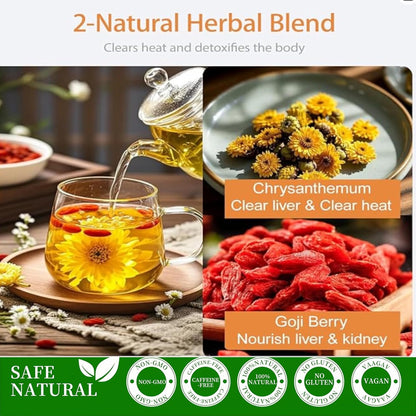 Organic Chinese Chrysanthemum Wolfberry (Goji Berry) Herbal Tea, Caffeine-Free Calming Relaxation Blend, Non-GMO, 40Tea Bags