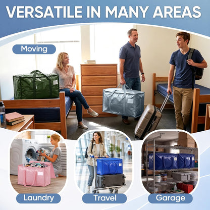 TICONN Extra Large Moving Bags Heavy Duty with Zippers & Carrying Handles, Durable Storage Bags Moving Boxes for Closet Organizers and Storage (Blue)