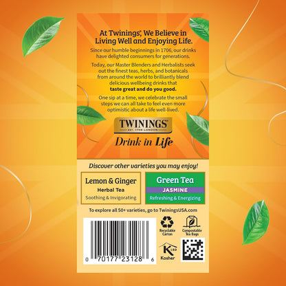 Twinings Camomile, Honey & Vanilla Herbal Tea individually Wrapped Bags, 20 Count (Pack of 1), Naturally Caffeine-Free, Enjoy Hot or Iced, 20 Teabags