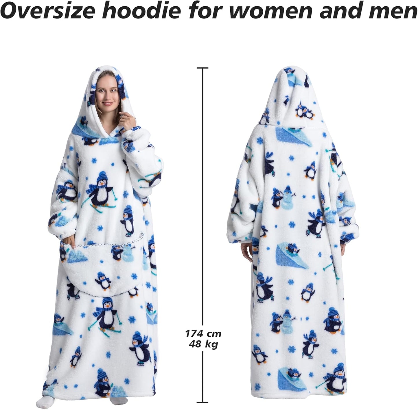 Capecage Blanket Hoodie, Long Hooded Blanket Sweatshirt as Birthday Gifts for Women Men, Long Wearable Blanket for Women Men.