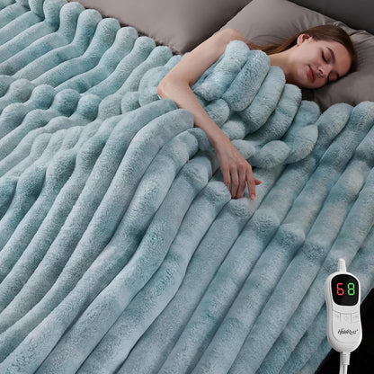 Heated Throw Blanket, Faux Fur Cozy Heating Blanket with Overheat Protection, 1/2/4/6/8 Hours Auto-Off 10 Heat Level, Machine Washable (50x60 Inches, Cream White)