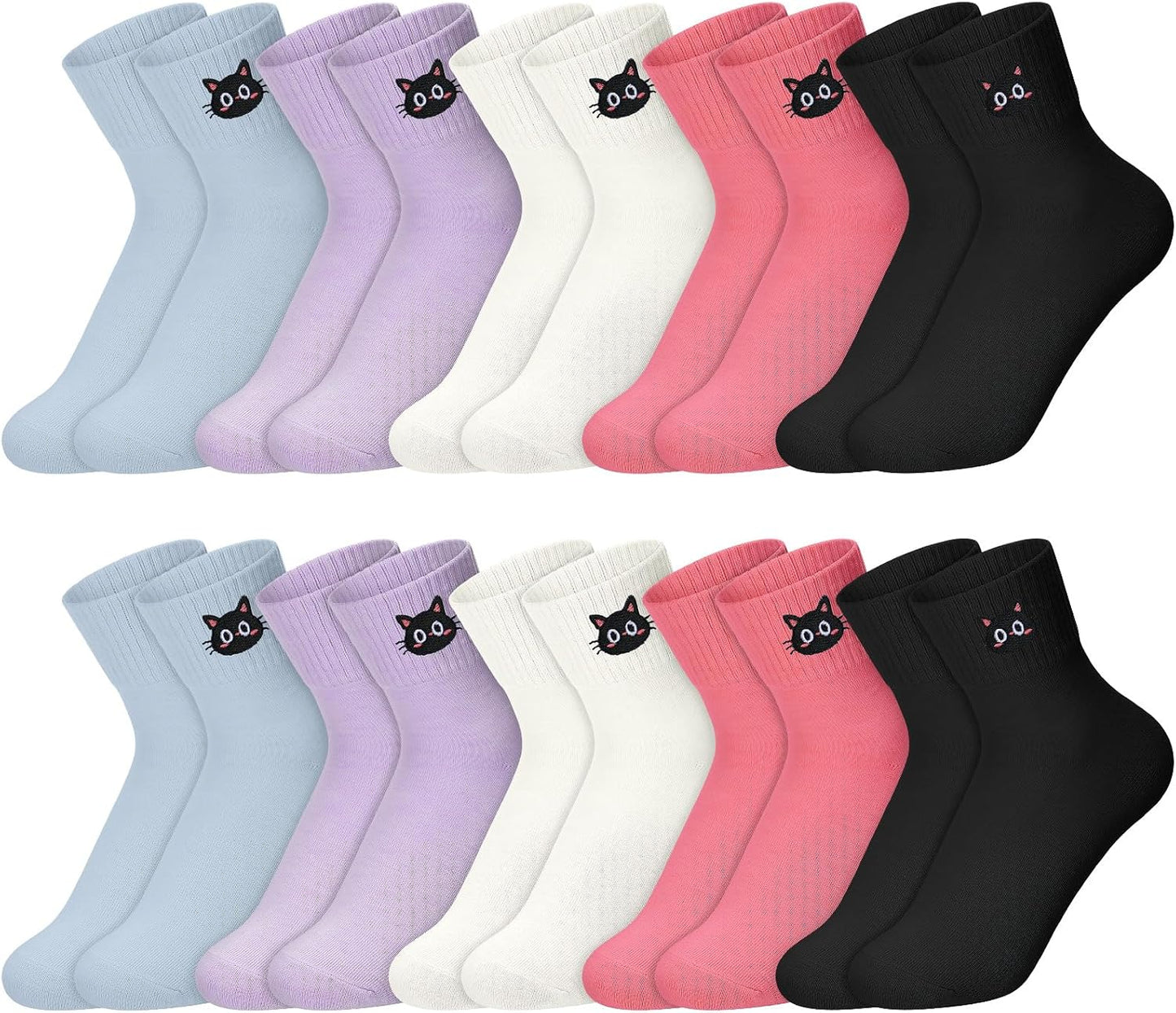 Eurzom 10 Pairs Socks Womens Crew Elastic Ankle Length Cotton Socks Aesthetic Cute Lightweight Low Cut Gifts for Women - Colors A