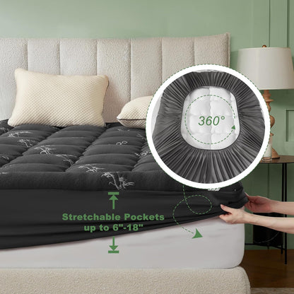 BEDLORE King Mattress Topper Viscose Derived from Bamboo, Thick Pillow Top Mattress Pad with Stretchable Pockets for 6"-18" Mattress, Soft Breathable Mattress Topper for Back Pain Relief(Dark Gray)
