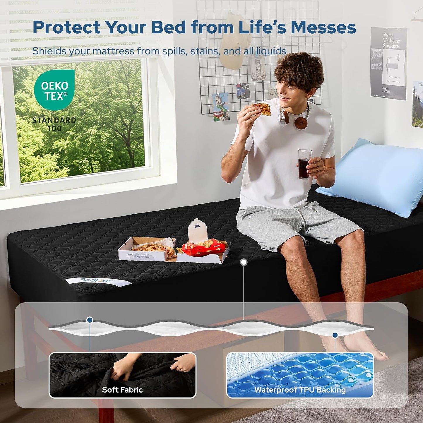 BEDLORE Waterproof Mattress Protector, Noiseless King Size Mattress Pad with Deep Pocket Fitted Up to 6-18 inches, Soft Breathable Dirt-Proof Bed Mattress Cover Washable for Bedroom, Hotel (Gray)
