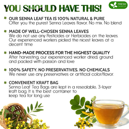 FreshDrinkUS, Premium Senna Leaf Tea Bag, 75 Count, Pure, Caffeine Free