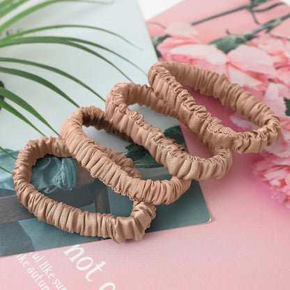 4Pcs Mulberry Silk Scrunchies Set, Silk Hair Ties Elastic for Women, Skinny Scrunchies Reduces Breakage for All Hair Types