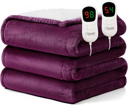 Homemate Heated Blanket Electric Throw - 50"x60" Heating Blanket Throw 1/2/4/6/8 Hours Auto-Off 10 Heat Level Over-Heat Protection Flannel Sherpa ETL Certification