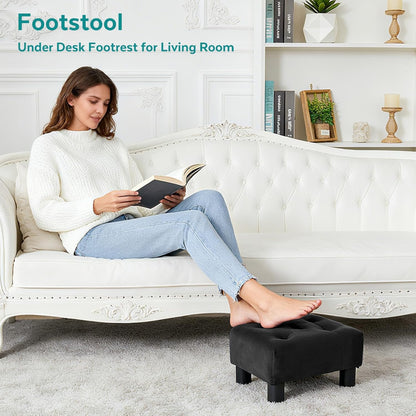 Small Foot Stool Ottoman, Sherpa Footstool Ottoman Foot Rest for Couch, Rectangle Footstools and Ottomans Small for Living Room, Entryway and Bedroom (White)