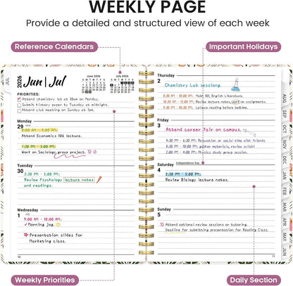 Planner 2026-2027, Academic Monthly and Weekly Calendar Planner for Women, July 2026 - June 2027, Hardcover Pretty Agenda Planner Book with Tabs, Spiral Daily Organizer for School Office Home Supplies, 6.3" x 8.5" - Blue Floral