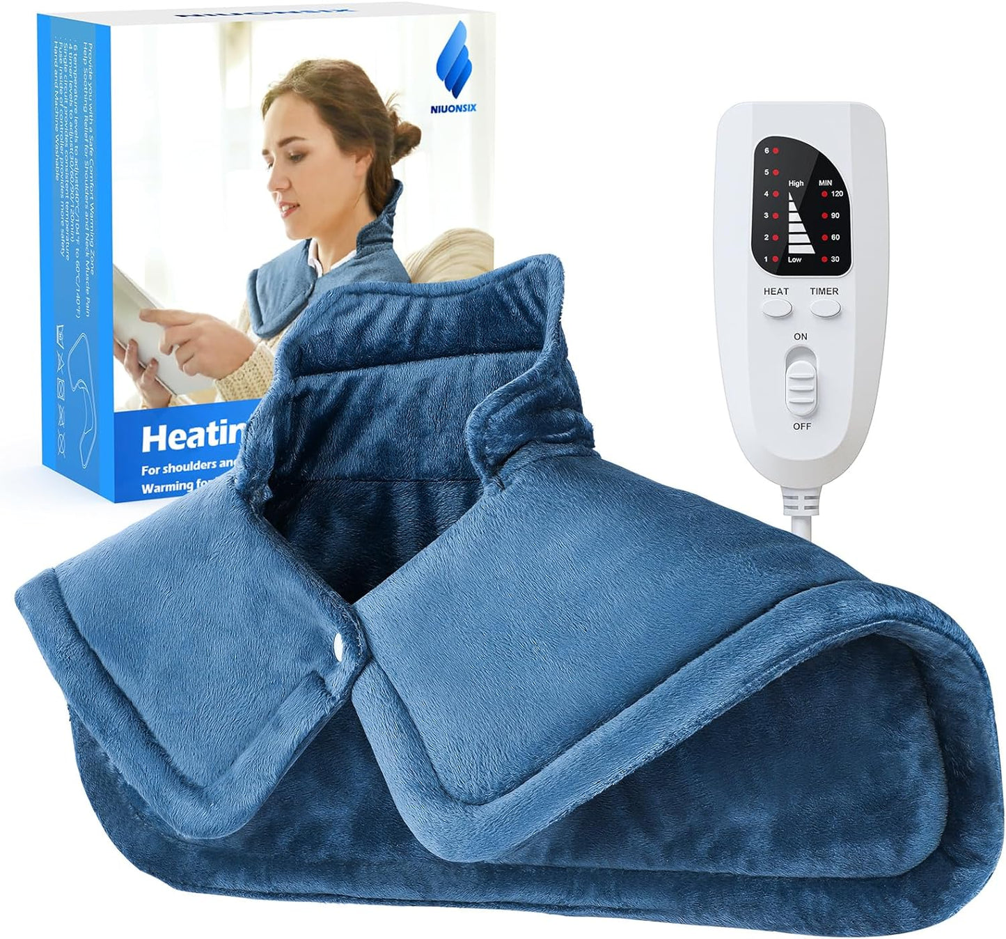 NIUONSIX Heating Pad for Neck Shoulders Back Pain Relief, Weighted Heat Wrap for Home Office Relax, 6 Heat Settings 4 Auto-Off, Father's Day Dad Gifts for Men Husband Birthday Gifts for Women Mom