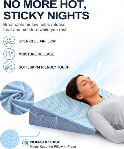 Wedge Pillow for Sleeping, 7.5" Memory Foam Bed Wedge Pillow
