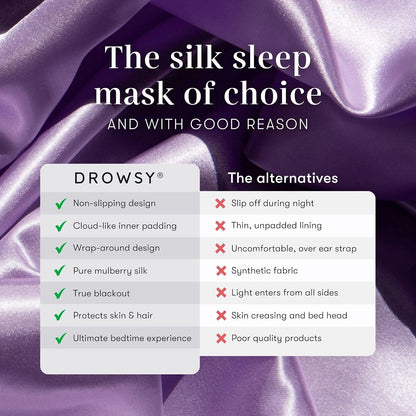 DROWSY Silk Sleep Mask - Face-Hugging, Padded Cocoon for Luxury Sleep in Total Darkness - 100% Pure Mulberry Silk (Black Jade)