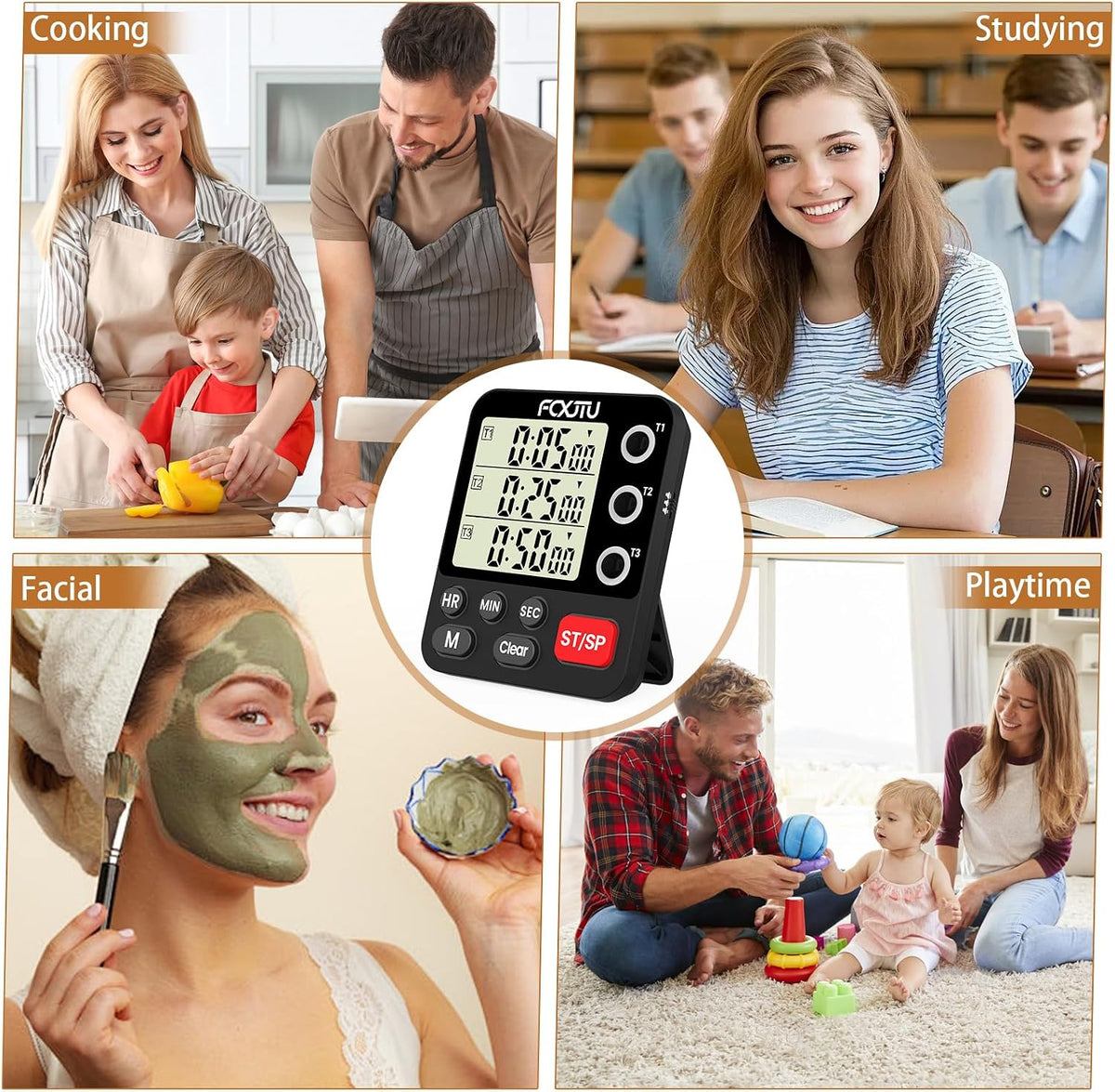 Digital Dual Kitchen Timer, 3-Channel Magnetic Countdown Timer for Cooking