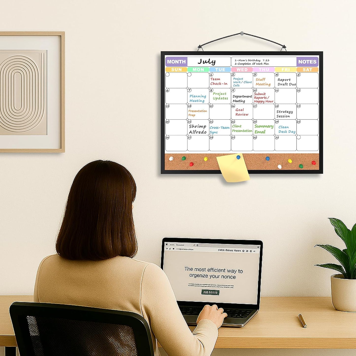 Monthly Calendar Dry Erase Board 16x12 Inch, Double-Sided Whiteboard and Corkboard Combo, Wall Mounted Planner Organizer with Markers, Magnets, Push Pins, Eraser, for Home Office School
