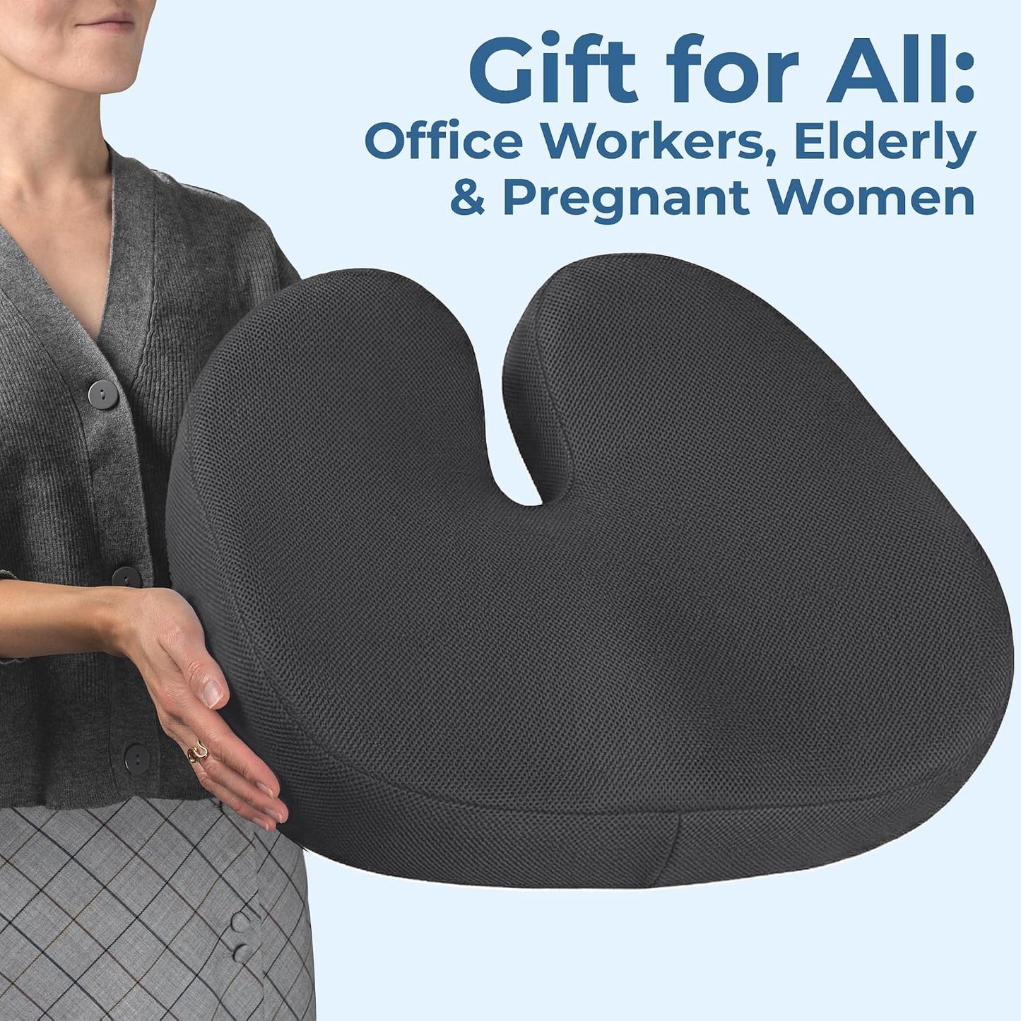 5 STARS UNITED Seat Cushion - Memory Foam Chair Cushion for Tailbone Pain Relief - Ergonomic Support for Coccyx, Sciatica & Butt - Office, Desk & Gaming Chair, Car Seat, Wheelchair, Black Suede