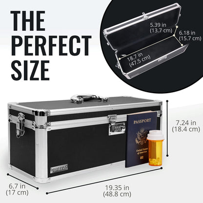 Vaultz Secure Security Lock Boxes - Safe Combination Lock Box, Storage for Documents, Valuables, Medicine & Money - 9.88 x 7.75 x 7 Inch - Black/Chrome